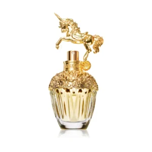 Anna Sui Fantasia Eau de Toilette_1 Złoty flakon Anna Sui Fantasia z figurką jednorożca na szczycie.