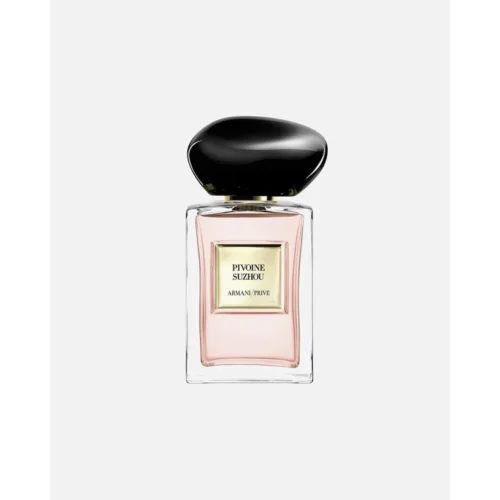 Elegancki flakon perfum Armani Privé Pivoine Suzhou Eau de Toilette 100ml na jasnym tle.