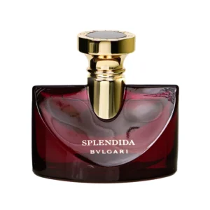 Głęboki, bordowy flakon Bvlgari Splendida Magnolia Sensuel 100 ml ze złotymi elementami.