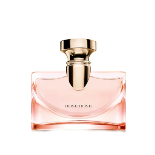 Bvlgari_Splendida_Rose_Rose_1 Różowy, szklany flakon Bvlgari Splendida Rose Rose 100 ml ze złotym atomizerem i logo marki.