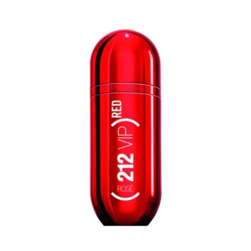Intensywnie czerwony, metaliczny flakon w kształcie kapsuły Carolina Herrera 212 VIP Rosé Red 80 ml.