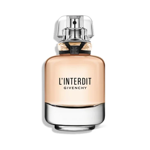 Givenchy_L'Interdit_1 Elegancki, czarny flakon Givenchy L'Interdit EDP 80ml z charakterystyczną wstążką na tle białych kwiatów.
