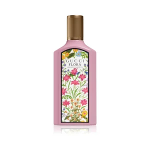 Flakon Gucci Flora Gorgeous Gardenia EDP 100ml z charakterystycznym kwiatowym wzorem na tle.