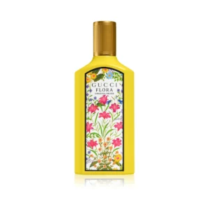 Słoneczny żółty flakon Gucci Flora Gorgeous Orchid EDP 100 ml ozdobiony kultowym wzorem kwiatowym.