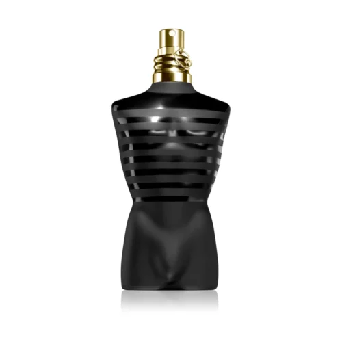 Czarno-złoty flakon Le Male Le Parfum 125 ml w kształcie męskiego torsu.