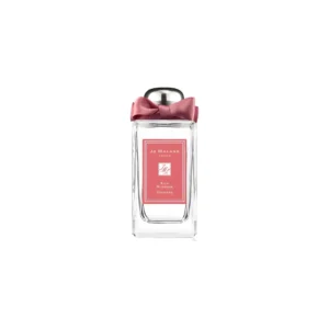 Przejrzysty flakon Jo Malone Silk Blossom 100 ml ozdobiony motywem różowych pędzelków kwiatów jedwabiu.