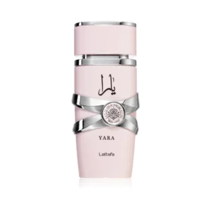 Lattafa_Yara_1 Różowy flakon Lattafa Yara EDP 100ml na stylowym i eleganckim tle.