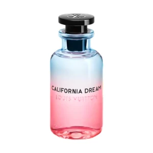 Elegancki flakon Louis Vuitton California Dream EDP 100ml na tle pomarańczowego nieba.