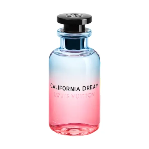 Louis_Vuitton_California_Dream_1 Elegancki flakon Louis Vuitton California Dream EDP 100ml na tle pomarańczowego nieba.