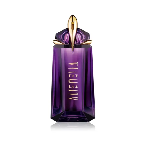 Mugler_Alien_1 Kultowy, fioletowy flakon Mugler Alien 90 ml przypominający drogocenny ametyst ze złotymi zdobieniami.