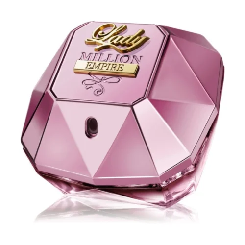 Paco_Rabanne_Lady_Million_Empire_2 Różowo-złoty flakon w kształcie diamentu Paco Rabanne Lady Million Empire 80 ml na luksusowym, błyszczącym tle.
