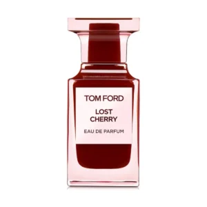 Woda perfumowana Tom Ford Lost Cherry 100 ml w bordowym flakonie obok luksusowych pudełek