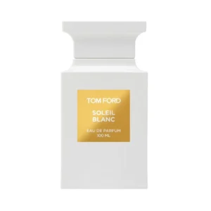 Luksusowy flakon perfum Tom Ford Soleil Blanc Eau de Parfum 100ml ustawiony na minimalistycznym, jasnym tle.