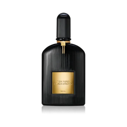 Czarny, żłobiony flakon Tom Ford Black Orchid EDP 100ml ze złotym akcentem na eleganckim tle.