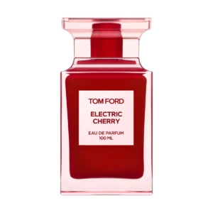 Tom_Ford_Electric_Cherry_1 Elegancki flakon Tom Ford Electric Cherry Eau de Parfum 100ml na tle nowoczesnego, artystycznego oświetlenia.