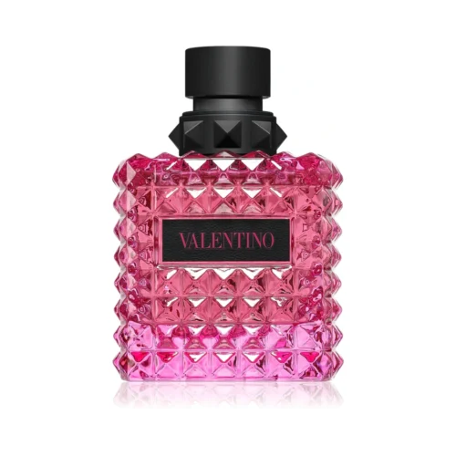 Valentino_Donna_Born_In_Roma_Pink_PP_1 Intensywnie różowy, ćwiekowany flakon Valentino Donna Born In Roma Pink PP EDP 100ml na eleganckim tle.