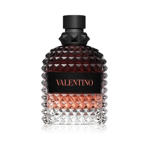 Flakon Valentino Uomo Born In Roma Coral Fantasy EDT 100ml w pomarańczowym odcieniu z ćwiekami.