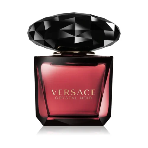 Woda toaletowa Versace Crystal Noir 90 ml w ciemnym pudełku z grafiką modelki